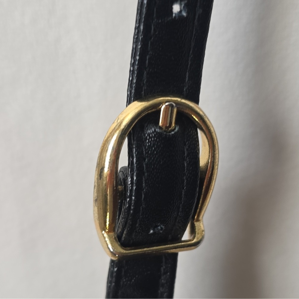 VINTAGE 1980's LeeSands Genuine EEL SKIN Black Crossbody, Adjustable Strap - Picture 7 of 16